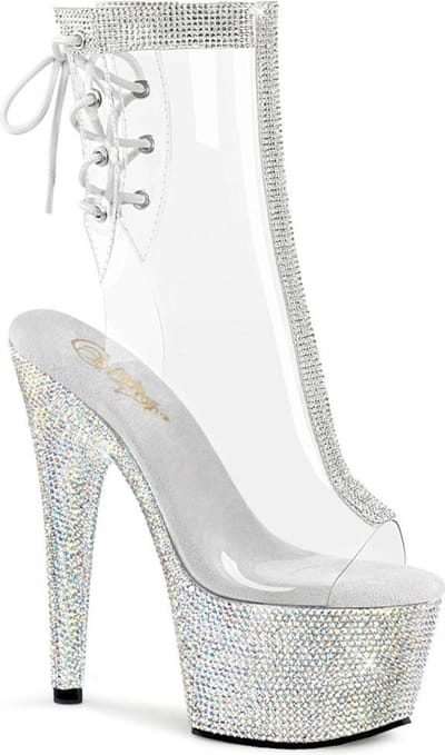 Pleaser - BEJEWELED-1018C-2RS Plateau Laarzen, Paaldans schoenen - Paaldans schoenen - 35 Shoes - Wit