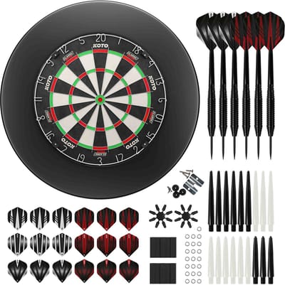 KOTO - King Classic - Zwart - Dartbord - Staple-Free Bulls-Eye - 2 Sets Darts & Surround