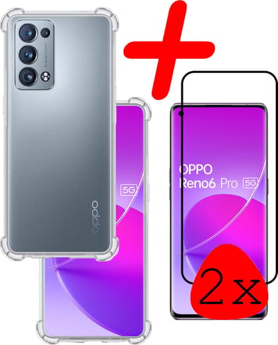 Hoesje Met Screenprotector - 2 Stuks - Geschikt voor OPPO Reno 6 Pro - Sterk & Shockproof - Siliconen Case - Back Cover - Telefoon Hoes - Shock Proof - Transparant