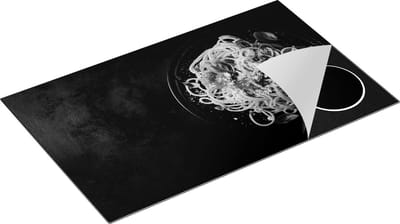 Chefcare Inductie Beschermer Bord Italiaanse Spaghetti op een Marmeren Plaat - Zwart Wit - 85x52 cm - Afdekplaat Inductie - Kookplaat Beschermer - Inductie Mat