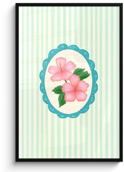 Poster in lijst - Fotolijst 80x120 cm - Posters - Bloemen - Ovaal - Strepen - Groen - Posterlijst zwart - Decoratie - Wanddecoratie woonkamer - Muurdecoratie slaapkamer