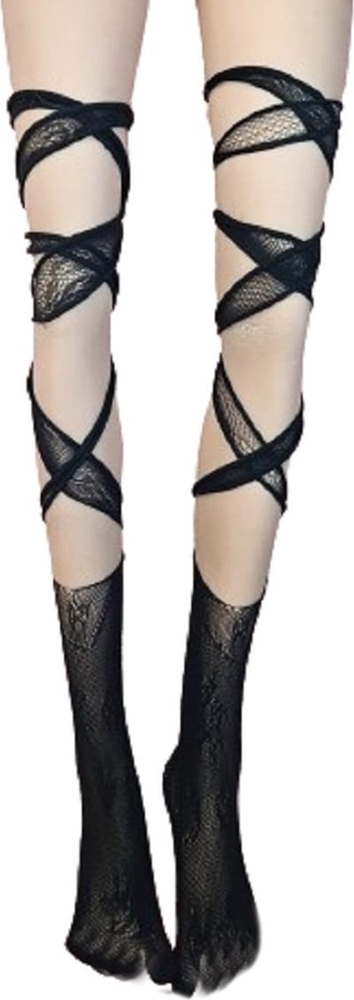 BamBella® - Erotische gaten gaas panty kousen dames - Sexy hoge sokken zwart