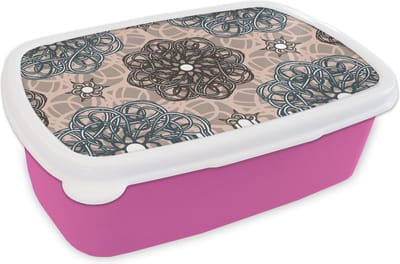 Broodtrommel Roze - Lunchbox - Brooddoos - Patronen - Abstract - Bloemen - 18x12x6 cm - Kinderen - Meisje