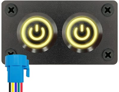 ProRide Metalen drukschakelaar 220V ON-OFF - Inbouwpaneel tweevoudig - 22mm - IP67 - LED indicatie Geel