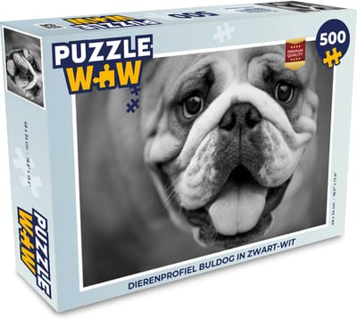 Puzzel Dierenprofiel buldog in zwart-wit - Legpuzzel - Puzzel 500 stukjes