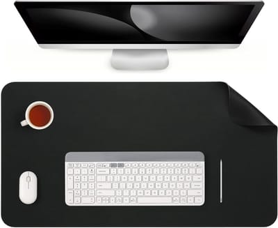 Dubbelzijdige, antislip bureauonderlegger van kunstleer - Grote PVC desk protector (Zwart, 33 x 60 cm) voor kantoor en thuisgebruik