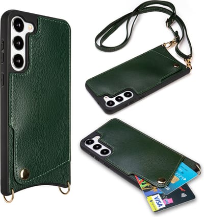 Casemania Hoesje Geschikt voor Samsung Galaxy S23 Plus - Back Cover met Draagkoord - Pasjeshouder Hoes met Bandje - Crossbody Telefoonhoesje - Lanyard Case - Groen