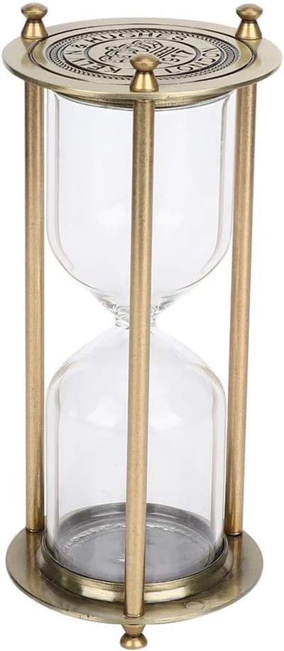 Zandloper Decoratie - Zandklok Timer - Thuis Kantoor Gaming - Vintage Koper Glas - 16 cm Hoog - Goud