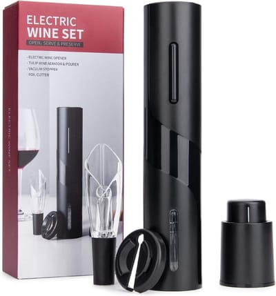 SnelShoppen - Elektrische Wijnflesopener Set - Automatische Kurkentrekker - Draadloze Wijnopener met Foliesnijder, Wijnuitgieter en Vacuümstopper - Pe
