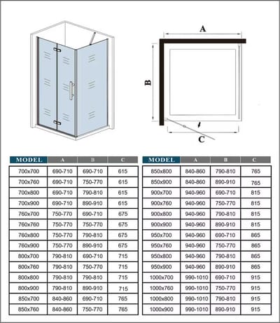 Serie Poppy - Douchecabine Rechthoek - 90 Vouwdeur x 100 Vaste Wand - Chroom - 6mm Helder Veiligheidsglas - Antikalk