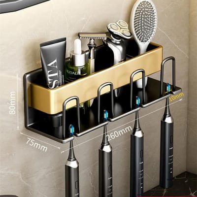Wandgemonteerde Tandenborstelhouder Aluminiumlegering Tandpasta Rek Badkamer Huishoudelijk Ruimtebesparend Geen Boren Badkameraccessoires