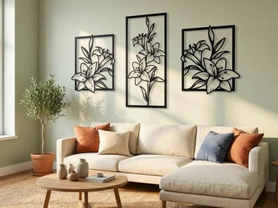 Wanddecoratie Bloemen, Houten Wandbeeld, 3D Wanddecoratie voor Thuis, Moderne Beelden voor Huis Kantoor Slaapkamer, Woonkamer en Keuken - 90x55 cm