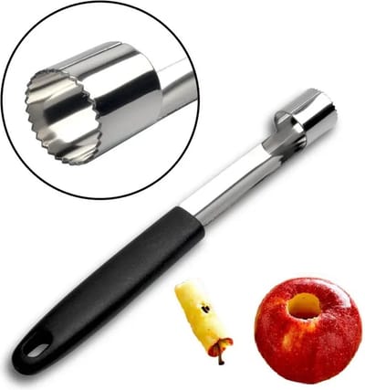 Appelboor I Fruitmes I Appel Ontdoen Van Klokhuis I Fruit Huller & Zaad Remover I 18.5 CM I RVS I Zilver/Zwart
