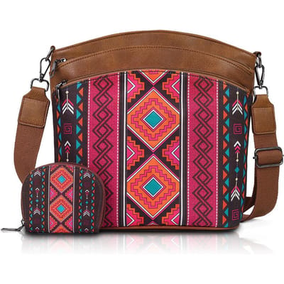 Bohemian Etnische Stijl Tweedelige Crossbody Tas, Canvas Rits Halvemaan Tas, Pendeltas met Grote Capaciteit 26*10*27cm