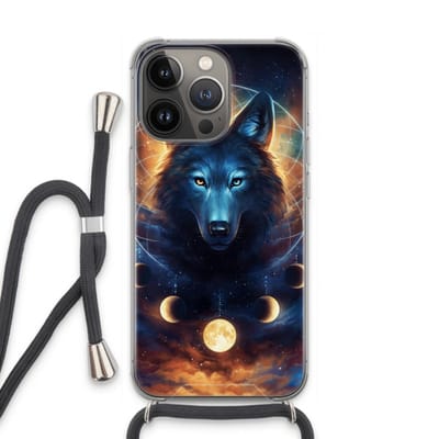 Case Company® - Hoesje met koord geschikt voor iPhone 13 Pro hoesje met Koord - Wolf Dreamcatcher - Telefoonhoesje met Zwart Koord - Bescherming aan alle Kanten en Over de Schermrand