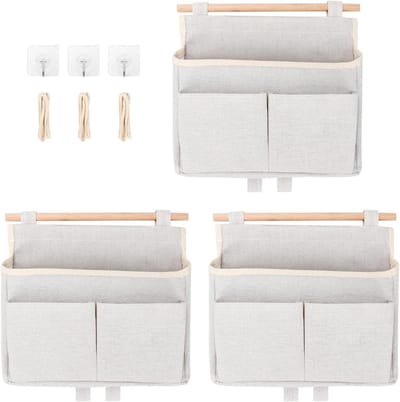 3-delige Wandorganizer voor Opberging, Ideaal voor Thuis, Kantoor en Badkamer, Beige Linnen Opbergoplossing voor Kinderen en Volwassenen