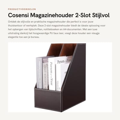 Dailygoods- Tijdschriftenhouder Stijlvol Design - Houten Structuur - 2-Slot - Organiser - A4 Papier - Hoogte 34,5 cm - Boekenhouder