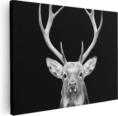Artaza Canvas Schilderij Hert - 40x30 cm - Klein - Wanddecoratie Dierenkop - Muurdecoratie Gewei - Schilderijen Op Canvas