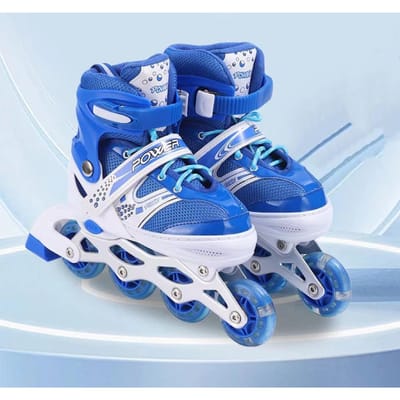 Beginner Kinderen Jongens Meisjes Verstelbare Rolschaatsen PVC Enkele Rij Volwassen Katrol Rechte Rij Rolschaatsen L size 39-42 blue