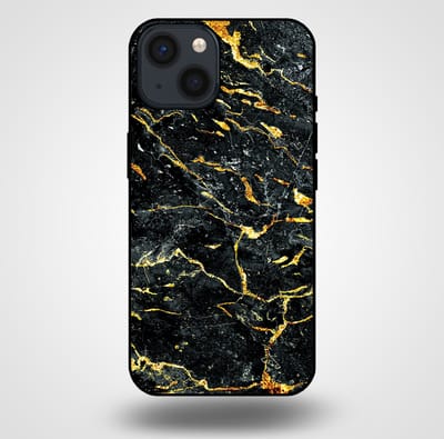Smartphonica Telefoonhoesje voor iPhone 14 met marmer opdruk - TPU backcover case marble design - Goud Zwart geschikt voor iPhone 14