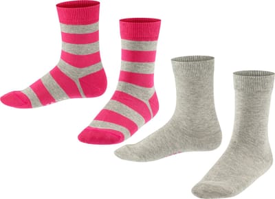 FALKE Happy Stripe 2-Pack gedessineerd katoen multipack sokken kinderen grijs - maat 39-42