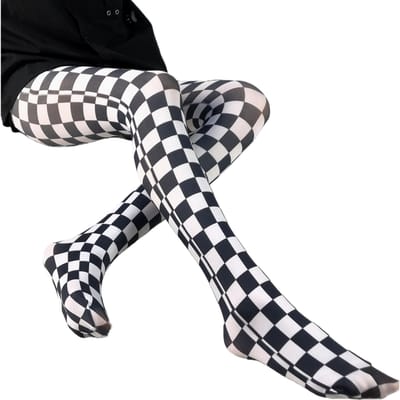 Zwart-Witte Schaakbord Patroon Panty's Voor Vrouwen Houndstooth En Luipaard Print Gekleurde Luipaard Print En Ombre Luipaard One Size black