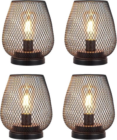 Metalen Kooi Lantaarns - Set van 4 - Sfeerverlichting Creëren - Batterij Aangedreven Draadloos - 6.7 Inch Hoog - Brons