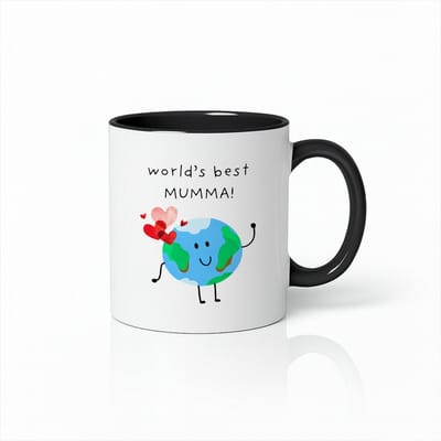 World's Best Mumma Mok - Tweekleurig Zwart & Wit - Schattig Wereldbol Design - Moederdag Cadeau