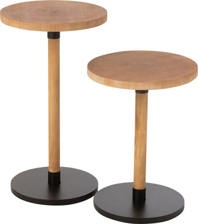 J-Line bijzettafel Ron - dennenhout - naturel/zwart - 2 stuks