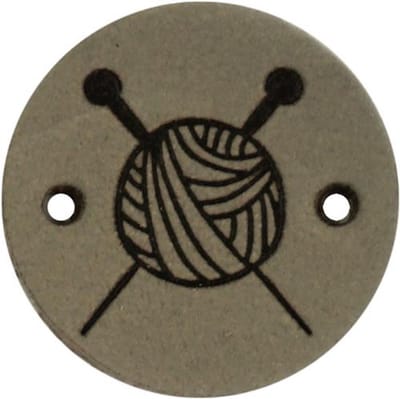 Durable Leren Label met Bolletje Wol en Breinaalden – 2 cm – Set van 2 Stuks