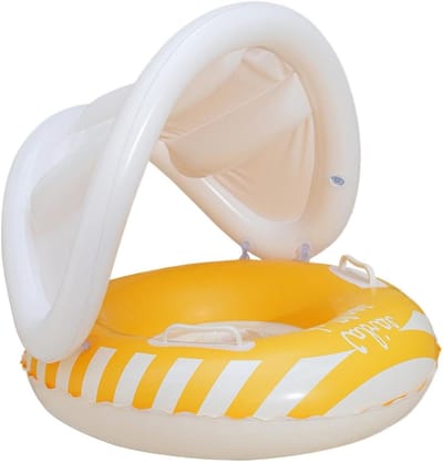 Kinder Zwemband - Opblaasbaar Zitje - Waterpret Veilig - Met Zonnekap - 55x52 cm - Geel