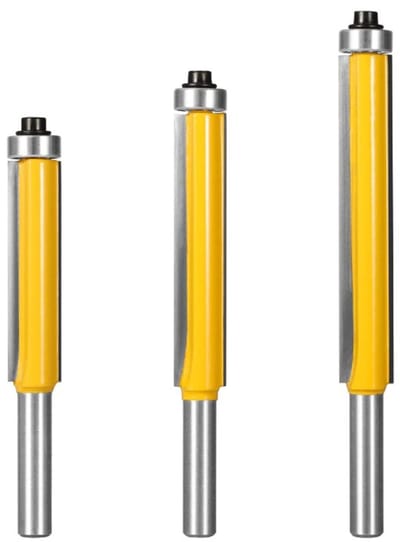 Allecto - Trimfrees set - 3 stuks - Houtbewerking - 8 mm schacht - Kogellager lagerspoelboor - Extra lang snijmes