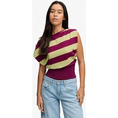 Superdry Deep Rib Stripe Bardot Top Slanke Pasvorm Purple Grootte: 40