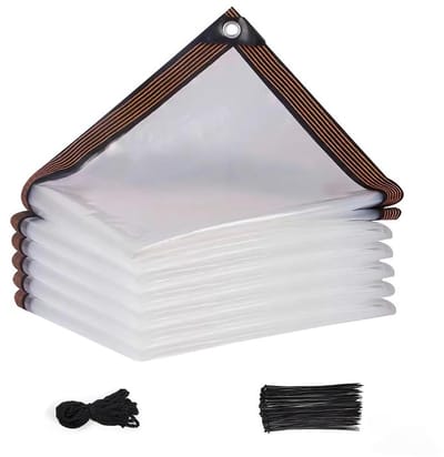 Dailygoods - 2 x 3 m waterdicht zeil voor buiten met ingestanste ringen, transparant zeil van PE-kunststof, met 5 m SOGA en 25 kabelbinders, robuust, opvouwbaar, tarpaulin luifel, voor camping, kassen
