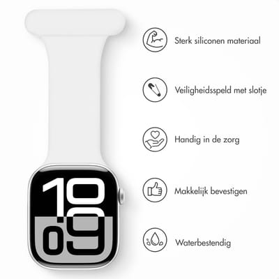 Verpleegkundige siliconen bandje - Geschikt voor Apple Watch 1, 2, 3, 4, 5, 6, 7, 8, 9, 10, 11, SE, Ultra (2 / 3) - 44/45/46/49 mm - Wit