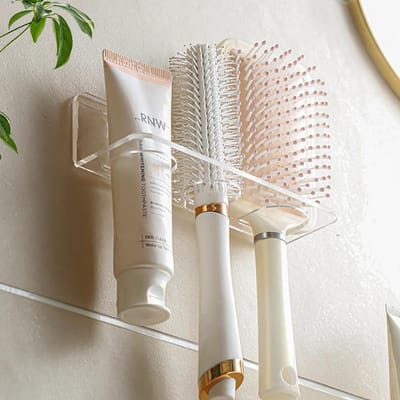 Support de peigne en acrylique, étagère de rangement transparente, support mural pour brosses à cheveux, accessoires de salle de bain, étagères pour la maison transparent