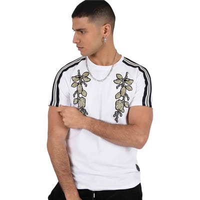 T-shirt met ronde hals en contrasterende strepen Project X Paris patch floral