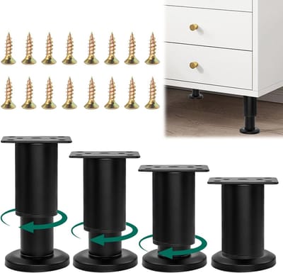 Verstelbare metalen meubelpootjes, 80-120 mm hoogte, ideaal voor meubels zoals bedden en banken, zwart, set van 4 stuks