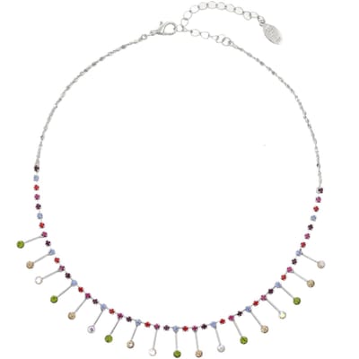 Behave - Zilverkleur ketting met multi-color stenen - Bohemian chic