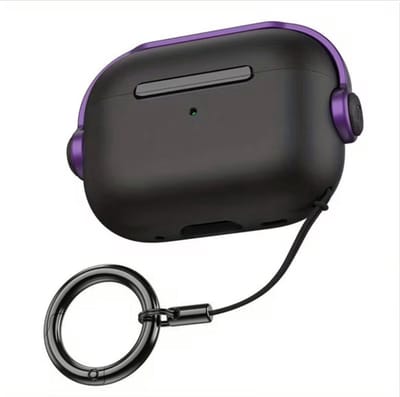 Zwart met paars hoesje voor oordopjes heren dames met sleutelring en koord geschikt voor AirPods Pro 3 minimalistisch hardcase beschermhoes