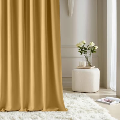 Aura Gordijnen met plooiband, 140 x 280 cm breed x hoogte, schuifgordijnen, modern gordijn, woonkamer, slaapkamer, mosterd, 1 stuks