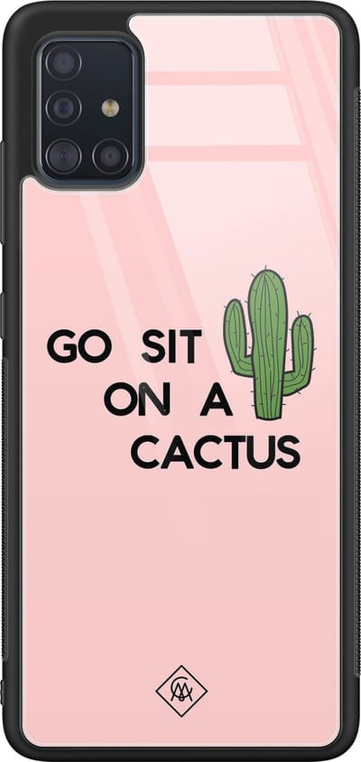Casimoda® hoesje - Geschikt voor Samsung Galaxy A51 - Go Sit On A Cactus - Luxe Hard Case Zwart - Backcover telefoonhoesje - Roze