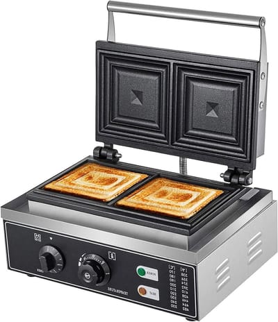 Elektrische Sandwichmaker - Paninigrill Tosti-ijzer - Snelle Snacks Maken - Instelbare Temperatuur Tijd - 38.5x27.5x21.5 cm - Zilver