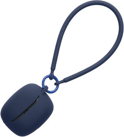 kwmobile oordopjes case geschikt voor JBL Tune Beam 2 hoesje - Oortjes cover met handstrap - In-ear koptelefoon hoes - Silicone in donkerblauw