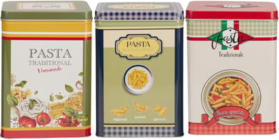Pasta / spaghetti bewaarblik Nostagia - 3 stuks - metaal - Italiaans - 13 x 9 x 18 cm - voorraadblik