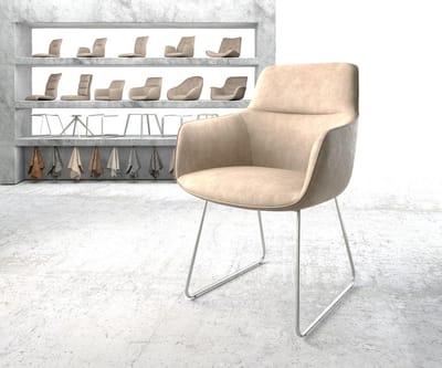 Gestoffeerde-stoel Pejo-Flex slipframe roestvrij staal microvelours beige vintage pocketveer kern