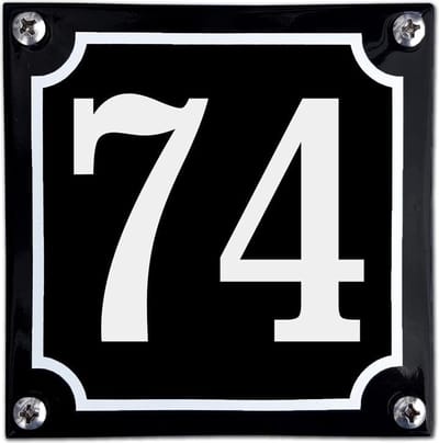 Zwart emaille huisnummer  - 74