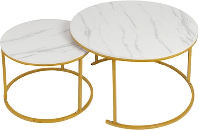 PIPIPOXER-Salontafel Set Rond - Tafelset - Grote Tafel 70*45cm, Kleine Tafel 50*38cm -Wit en goud