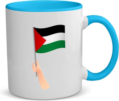 Akyol - palestina vlag met hand koffiemok - theemok - blauw - Palestina - mensen die liefde willen geven aan palestina - degene die van palestina houden - supporten - oorlog - verjaardagscadeautje - gift - geschenk - kado - 350 ML inhoud
