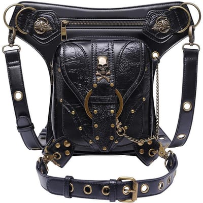 Sac pour femme, chaîne punk européenne et américaine, sac moto d'extérieur à tête de mort, sac bandoulière simple, sac banane rétro pour téléphone portable noir